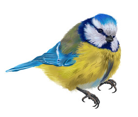 Digital card with wild bird blue tit. With transparent layer.
