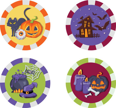 Set of stickers for halloween, horror movie