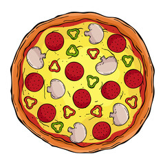 Line art colorful pizza diablo isolated on white background