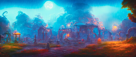 Artistic concept painting of pet cemetery, background illustration.