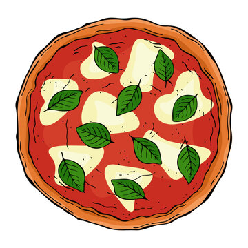 recommend clip art: Line art colorful pizza margherita isolated on white background