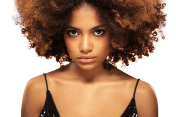 Portrait of young beautiful african woman with afro hair