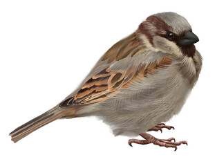 Digital set with cute sparrow bird. With transparent layer.