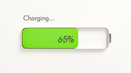 Battery charging. Progress bar icon. Battery level. 3D render. 3D illustration.