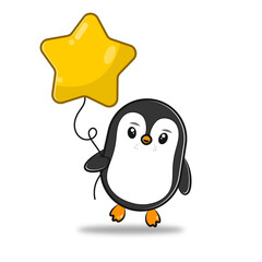Cute penguins. carry star balloons. eps 10 vector illustration