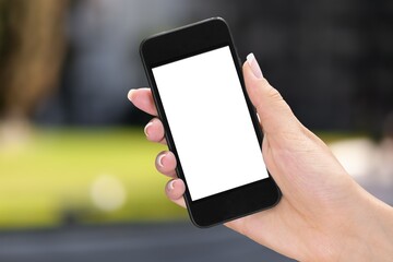 Hand hold a phone with a blank screen