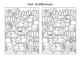 Difference game with toy cars road traffic
