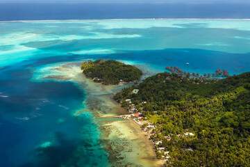 Fototapeta na wymiar Aerial Bora Bora Island French Polynesia Pacific Atoll
