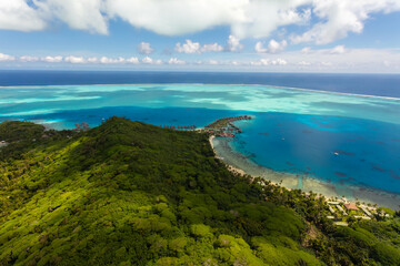 Aerial Bora Bora a luxury Tahitian Pacific Island