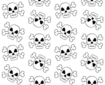 Vector seamless pattern of hand drawn sketch doodle skull with crossed bones isolated on white background