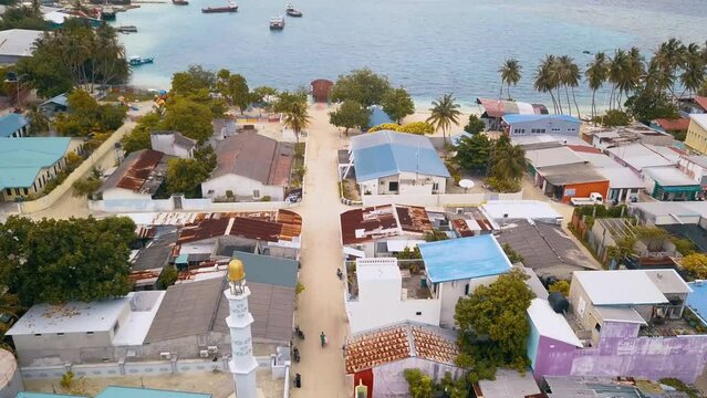 Drone shots of the Maldivian island Thuslusdhoo, near the capital Male, Maldives
