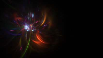 Abstract blue and red blurred lights. Fantastic holiday background. Digital fractal art. 3d rendering.