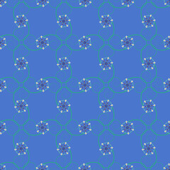 Abstract diagonal flowers on blue seamless pattern