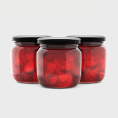 3d Render, template. Strawberry jam glass jar mock up. 3d illustration, package.