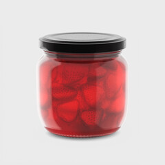 3d Render, template. Strawberry jam glass jar mock up. 3d illustration, package.