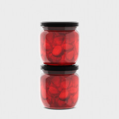 3d Render, template. Strawberry jam glass jar mock up. 3d illustration, package.