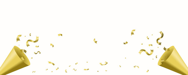 Realistic golden confetti background with gold firecracker - obrazy, fototapety, plakaty