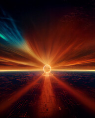 Fantastic Space Portal Conceptual Art Illustration. Creation of Supernova Vertical Abstract Background. CG Digital Painting AI Neural Network Generated Art Wallpaper