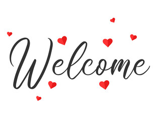 Naklejka premium Welcome stamp with hearts. Sign.Seal.Logo