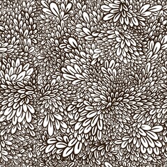 Hand drawn seamless floral pattern. Simple black leaves background with texture.