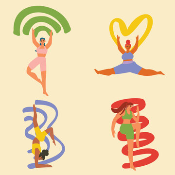 Women practising yoga and yoga poses, meditation lifestyle, fitness, vector