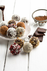 Homemade sugar free Chocolate Candy Balls with Cocoa Powder and Nuts