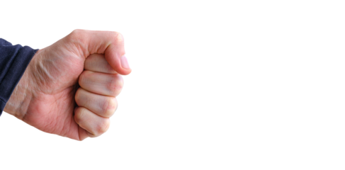 Clenched male hand fist isolated on transparent background.