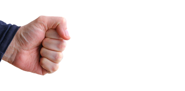Clenched male hand fist isolated on transparent background.