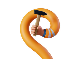3d render, cartoon long flexible spiral human hand holds hammer. Professional carpenter or woodworker with building tool. Construction and renovation service clip art