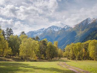 trip to Caucasus mountains, Arkhyz, Teberdinsky reserve. concept of discovery and exploration of wild places in early autumn.