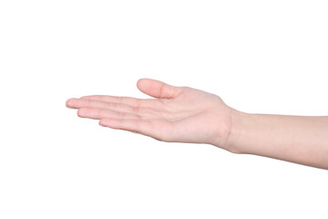 empty female woman hand holding isolated on white