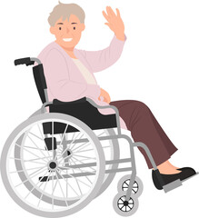 Cartoon daily life people character old woman on the wheelchair