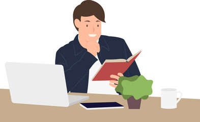 Cartoon daily life people male character man reading a book
