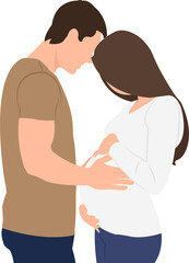 Cartoon daily life people character pregnant wife and husband