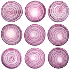 round slices of red onion isolated