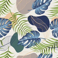 Fototapeta na wymiar Abstract Floral seamless pattern with leaves. tropical background 