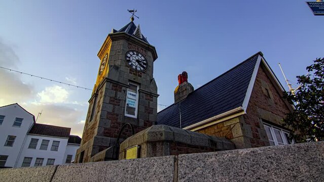 Time lapse of Guernsey Weighbridge clock tower at St Peter Port, Channel Islands