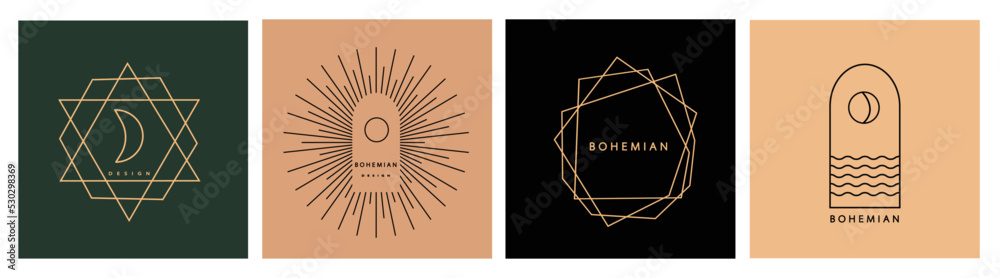 Wall mural logo in a modern style. vector linear icon. boho characters - solar logo design templates - abstract