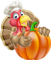 Chef Hat Thanksgiving Turkey and Pumpkin