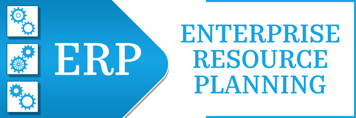 ERP - Enterprise Resource Planning Blue Triangle Left Text Gears 