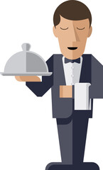 Waiter character with serving platter