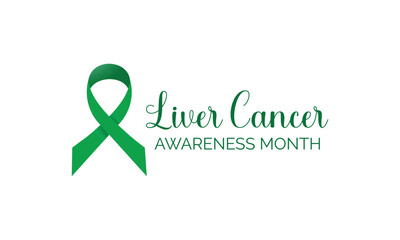  liver cancer awareness. Green Color Ribbon Calligraphy Poster Design. Vector Illustration