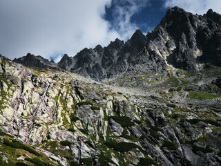 Vysoke Tatry (High Tatras) rocky mountains and waterfall in summer, Slovakia, Europe