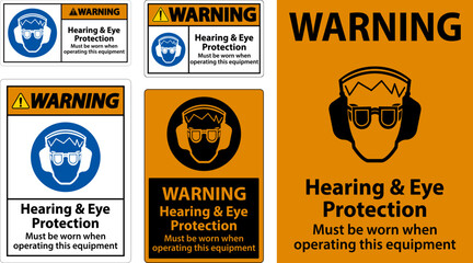 Fototapeta premium Warning Hearing and Eye Protection Sign On White Background