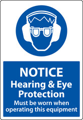 Notice Hearing and Eye Protection Sign On White Background
