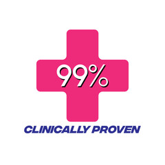 Percentage clinically proven sign label vector art illustration with fantastic looking font and pink and blue color