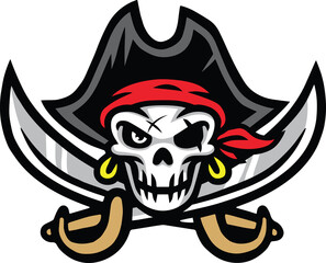 Pirate Skull Logo Design Mascot Illustration Icon