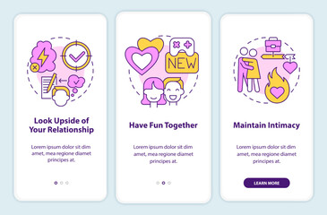 When you arent feeling it onboarding mobile app screen. Intimacy walkthrough 3 steps editable graphic instructions with linear concepts. UI, UX, GUI template. Myriad Pro-Bold, Regular fonts used