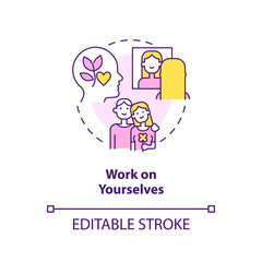 Work on yourselves concept icon. How to save relationship abstract idea thin line illustration. Self esteem and love. Isolated outline drawing. Editable stroke. Arial, Myriad Pro-Bold fonts used