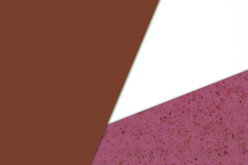 Plain vs textured dark deep shades of brown pink purple and white color papers intersecting to form a triangle shape for cover design
